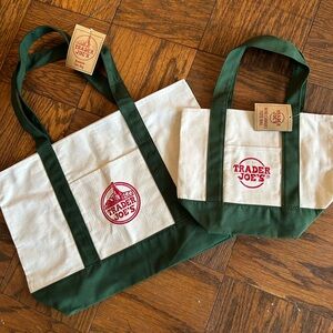 NWT 2 Trader Joe’s Green Canvas Totes